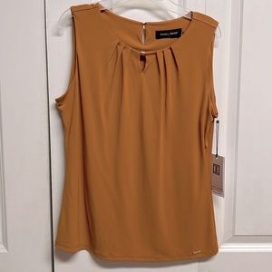 Ivanka’s Trump Wonderland Mustard Sleeveless Pleated Neck Top Size S NWT